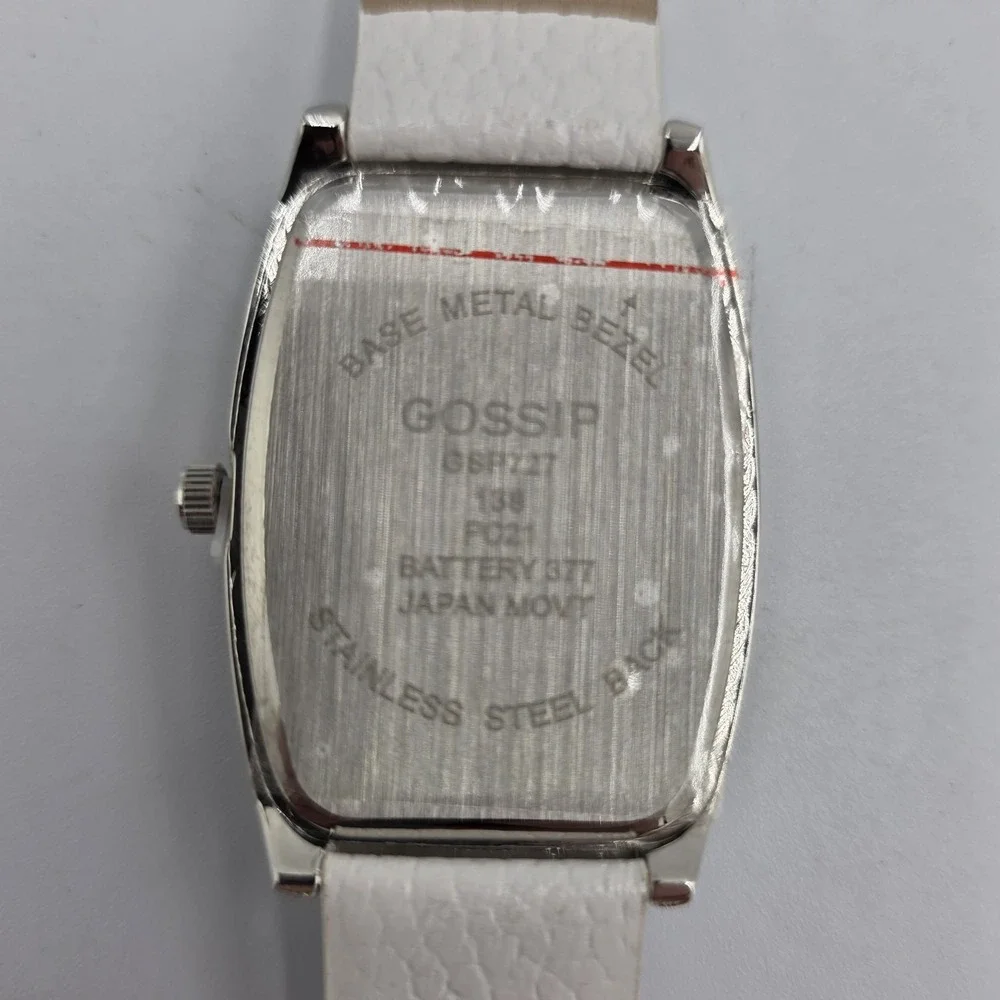 Gossip Watch Womens Quartz Multicolor White Leather Rectangle Silver Tone GSP727